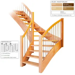 Dolle Geschosstreppe Orly 1/4-gewendelt 252-280cm GH mit Edelstahlgeländer Buche weiß