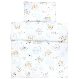 TupTam Kinder Gemusterte Bettdecken Set Ganzjahresdecke Bettdecke Kopfkissen Flachkissen 2tlg., Farbe: Tiere auf Wolken, Größe: 135x100 cm