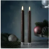 MARELIDA LED Stabkerzen Tafelkerzen Dinner Spitzkerzen rustikal 24cm braun 2St