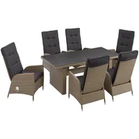 Konifera Garten-Essgruppe »Brisbane«, (Set, 13 tlg., 6 Sessel, Rückenlehne verstellbar, inkl. Auflagen, Tisch 92x192x74 cm,), Aluminium/Polyrattan, Tischplatte aus Stone-Spray-Glas in Steinoptik, grau