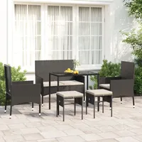 Ankonbej 6-tlg. Garten-Lounge-Set mit Kissen Schwarz Poly Rattan