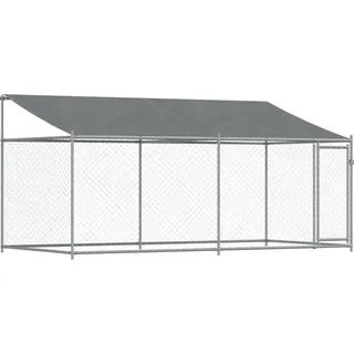vidaXL Hundezwinger mit Dach und Tür Grau 4x2x2 m Verzinkter Stahl