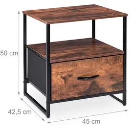 Relaxdays Nachttisch Industrial, 2er Set, Dunkelbraun,Schwarz