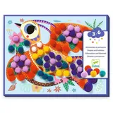 Djeco Kreativset Bastelpackung Vögel Collagen bunte Bommel selbstklebend
