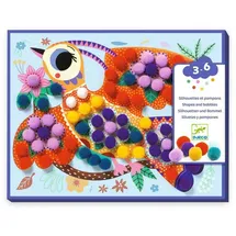 Djeco Kreativset Bastelpackung Vögel Collagen bunte Bommel selbstklebend