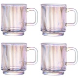 Latte Macchiato Gläser Mit Henkel Und Holzdeckel, 4er Set 340ML Kaffeeglas Teegläser Vertikale Streifen Design Gläser, Borosilikatglas Kaffeetassen Glas Für Cappuccino, Tee, Milch, Bier, Getränke