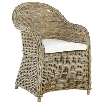 Beliani Gartensessel Susua Rattan 54 x 87 x 67 cm Cremeweiß mit Kissen