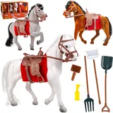 XL Set: Pferdefamilie mit Stall & Zubehör - Pferd + Fohlen - 16,5 cm hoch passend für kleine Barbie Puppen - Steffi Love - LOL Surprise Spielzeug Puppe - ..