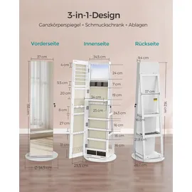 Songmics Schmuckschrank mit LED und Spiegel 360° drehbar grau/weiß