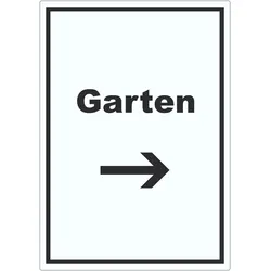 HB-Druck Garten Aufkleber mit Text und Richtungspfeil rechts Blumen Rasen hochkant A3 (297x420mm)