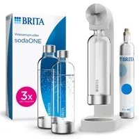 BRITA Wassersprudler sodaONE, weiß, inkl. CO2-Zylinder und 3 BPA-freien PET-Flaschen, Macht aus Leitungswasser spritziges Sprudelwasser auf Knopfdruck, bis zu 60l pro Zylinder