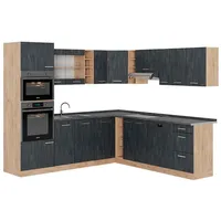 Vicco Eckküche R-Line 247x237 cm Schwarz Eiche mit Arbeitsplatte Anthrazit