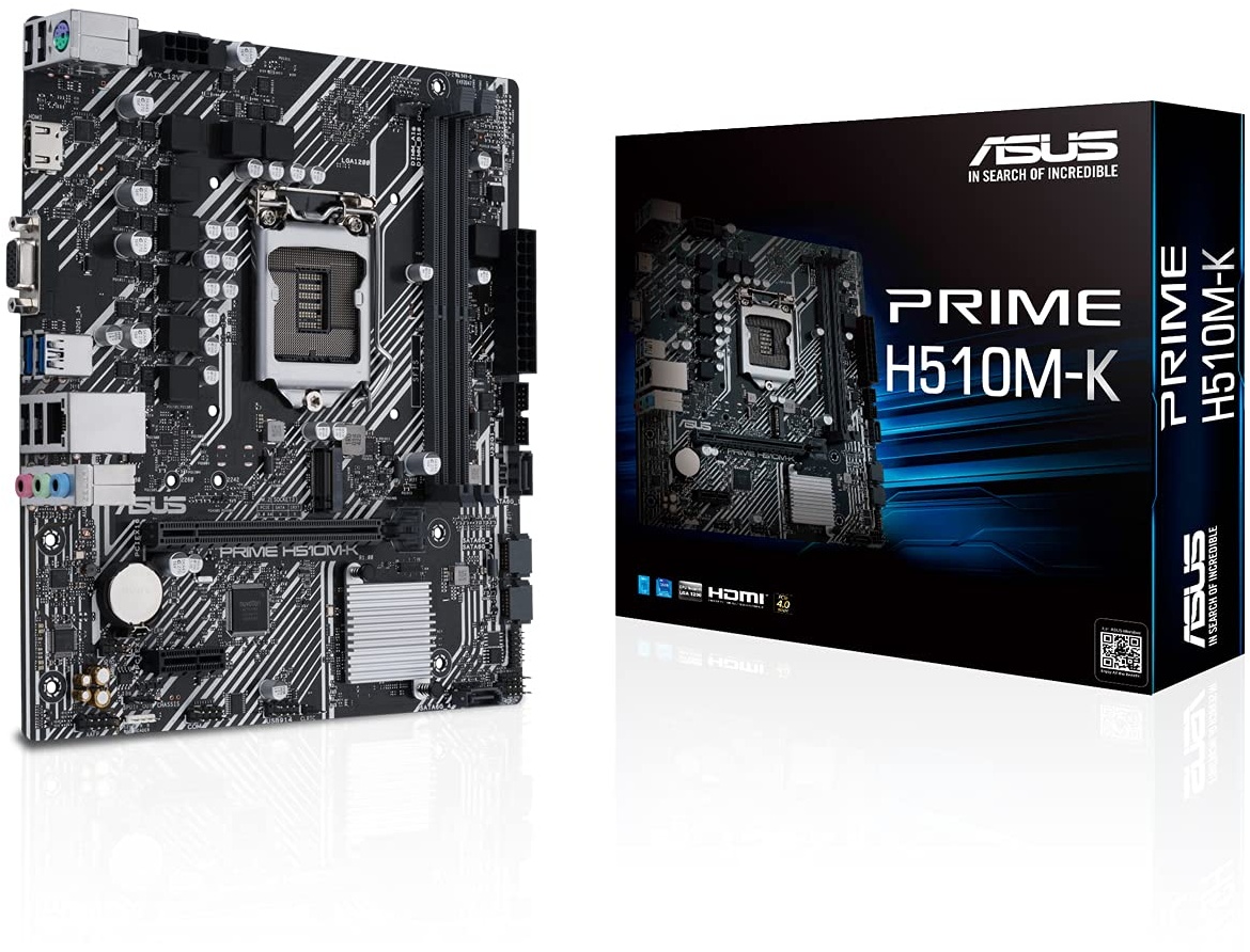 ASUS Prime H510M-K Gaming Mainboard Sockel Intel LGA 1200 (Intel H510, mATX, PCIe 4.0, Intel 1GB Ethernet, HDMI, D-Sub, SATA 6Gbit/s, COM Header, RGB Header)