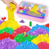 AtMini Kinetischer Sand Regenbogen Mix Set -5kg Spielsand with 6 Farbe,Knetsand für kinder Sandbox mit Deckel für kinder 3 4 5 6 7+ Jahre Alt(Rosa)