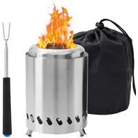 GOEDCH Edelstahl Feuerstelle: 14x20cm Tragbar Edelstahl Feuerschale mit Teleskop-Grillgabel, Tischfeuerstelle Feuerstelle für Terrasse, Rauchfrei Campingkocher für Pellets & Holz, Balkon Feuertonne