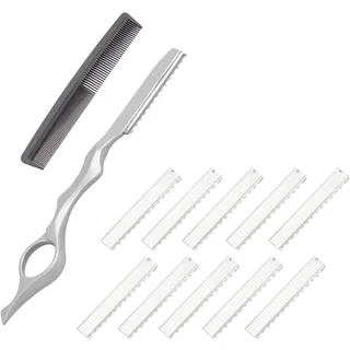 Haar Styling Rasiermesser, Styling Razor Thinning Shaper Friseur Styling Messer Effiliermesser Haar Texturierung Schneidrasier Kamm mit 10 Klingen für den Salon und Heimgebrauch (Silber)