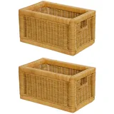 korb.outlet Set / 2 Regalkorb Honig ca. 20x32x17 mit Holzrahmen Rattan Schubfach Box zur Aufbewahrung Schrankkorb Griff