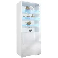 Vladon Vitrine, Weiß Hochglanz, 50x122.5x34.5 cm, Wohnzimmer, Wohnwände, Vitrinenschränke