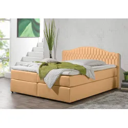 Boxspringbett MAINTAL, braun (karamell), Liegefläche B/L: 180cm x 200cm, H2, Bonnell-Federkernmatratze, Seitliche Einfassung Unterbox und Obermatratze: Mikrovelours (100% Polyester), Spiegelfläche der Unterbox und Obermatratze: 100% Polyester, Komplettbetten, in diversen Ausführungen