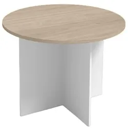 Holz-Besprechungstisch rund PRIMO WHITE, Durchmesser 1000 mm, weiß/Eiche natur