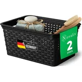 Novaliv 2 Stück Eleganter Aufbewahrungskorb in Rattan-Optik | Schwarz Kunststoff 5L – Perfekt für Bad & Kleidungsaufbewahrung. Aufbewahrungsbox...