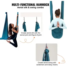 Vevor Aerial Yoga Hängematte Set 5 x 2,8 m, Grün Aerial Yoga Swing Air Fliegen, Yoga-Schaukel Hammock Swing 1000 kg Max. Tragfähigkeit, inkl. Yoga-Socken & Stahlkarabiner, Anti-Gravity-Übungen