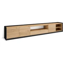 SKRAUT HOME Lowboard 310x50x37 cm Eiche Schwarz Holzwerkstoff