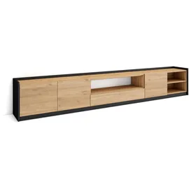 SKRAUT HOME Lowboard 310x50x37 cm Eiche Schwarz Holzwerkstoff