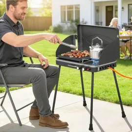 Outsunny Tragbarer Gasgrill 2 Brenner schwarz