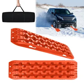 gimisgu NAIZY 2x Sandbleche Offroad Traktionsmatte Kunstoff Anfahrhilfe Recovery Board Tracks mit Aufbewahrungstasche Traktionsband Max. 10T Last, PKW LKW Traktionsplatten, Schwarz