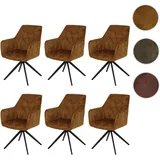 6er-Set Esszimmerstuhl HWC-L80, Küchenstuhl Armlehne drehbar Auto-Return Samt 440g/m2 ~ Wildleder-Optik senfgelb