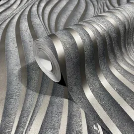 Marburg Vliestapete Wellen Beton Optik Schwarz/Silber 10 m 34264