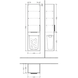 Sanipa 3way Stauraumschrank 45 cm, 1 Wäschekorbklappe, 1 Tür mit Türanschlag links, mit Aufsatzgriff, Badmöbel,