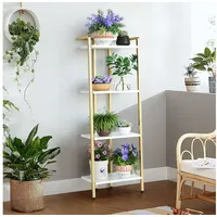 GarveeMore Leiterregal Standregal Pflanzenständer Blumentreppe Bücherregal 140cm goldfarben