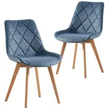B&D home B&D home® Esszimmerstühle Tania 2er Set – Polsterstuhl mit ergonomischer Sitzschale, Webstoff Blau, Massivholzbeine Natur, skandinavisches Design für Esszimmer, Küche, Büro, Wohnzimmer