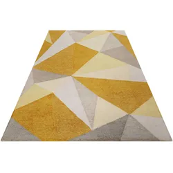 Teppich WECON HOME "Next Time 2.0", gelb, B:110cm H:8mm L:170cm, Polyester, Teppiche, modern, handgefertigt, geometrisches Design für Wohn-, Schlafzimmer
