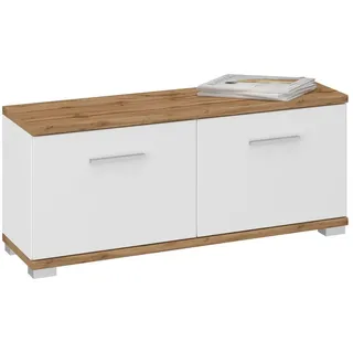 CARO-Möbel Sitzbank Bilbao mit 2 Türen , Eiche Wotan, Weiß, Holzwerkstoff, Mode, 90x40x34 cm, Garderobe, Garderobenbänke, Schuhbänke