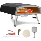 Vevor Tragbarer Pizzaofen Outdoor 406,4 mm, Gas Holzpellets Holzkohle Pizzaofen, Edelstahl Pizzaofen, Max. 540 °C Holzpelletsschaufel & Pizzastein & Tragetasche – Premium Pizza Holzofen für Garten