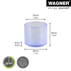 WAGNER Kappen für Stahlrohr rund 4tlg. - Ø 25/28 x 30 mm, Abrieb 6 mm, Kunststoff transparent - 15067399