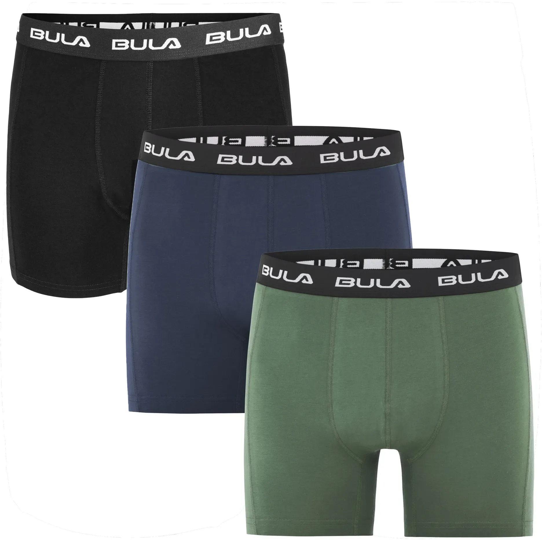 Boxershorts BULA "Frame", Herren, Gr. XL, schwarz, 95% Baumwolle, 5% Elasthan, mehrfarbig, Unterhosen, im 3er-Pack mit Flatlock-Nähten