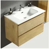 Alpenberger Badmöbel-Set - Badschrank Badezimmer Schrank, (2 Waschbeckenunterschrank Schubladen, Waschbecken mit Überlauf), Waschtisch mit Unterschrank 80 cm Breit braun