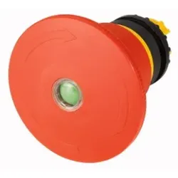 Eaton 121465 NOT-HALT-/NOT-AUS-Taste, RMQ-Titan, Palmenform, 60 mm, unbeleuchtet, Drehentriegelung, rot, gelb, RAL 3000, mit mechanischer Schaltstellungsanzeige M22-PVT60P-MPI