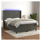 vidaXL Boxspringbett mit Matratze & LED Dunkelgrau 140x200 cm Samt