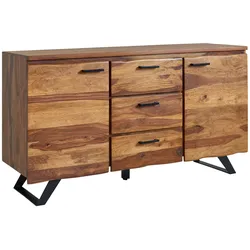 Kadima Design Stilvolles Sheesham Sideboard mit Baumkanten-Design, Metallgestell. 145x45x82 cm