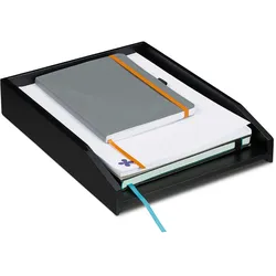 Relaxdays Briefablage stapelbar, DIN A4 Papier, Büro, Schreibtisch, Dokumentenablage Bambus, HBT 6 x 25 x 33 cm, schwarz