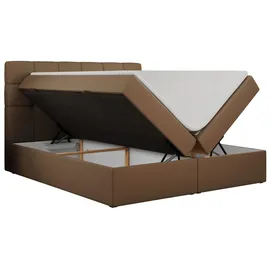 MKS Meble Boxspringbett 140x200 mit Matratze, Bett mit Multipocket - Matratze H4 und Topper, Polsterbett 140x200 mit Bettkasten und Kopfteil, ERNI ... Braun