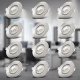 B.K.Licht - Einbaustrahler 68mm 12er Set 230v, 4,9W, 480lm, LED Warmweiß, matt-nickel