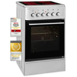 Exquisit ECM 8-4.1 BZ Inox Elektro-Standherd | Ober-/Unterhitze |  Grill | Heißluft | Multifunktion | Backofen-Volumen: 47 l | EEK:  A | Inox