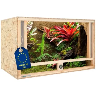 Ita Holz Terrarium 100x50x50 cm mit Frontbelüftung & Integriertem Hygrometer - Holzterrarium aus OSB-3 Platten - Terrarien für Reptilien, Schlangen, Amphibien - EU Produkt, FSC Zertifiziert