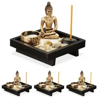 Relaxdays 4 x Zen Garten, mit Buddha, Steinen, Sand,